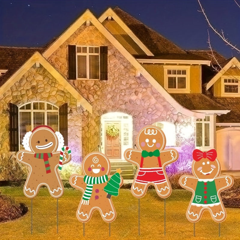 4pcs Set of Colorful Gingerbread For Man Lawn Signs with Stakes