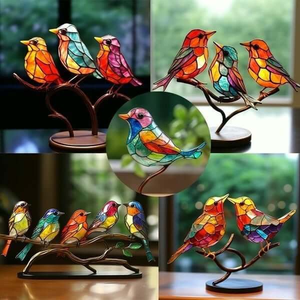 ElegantAviary | Colorful birds on branch desk ornaments