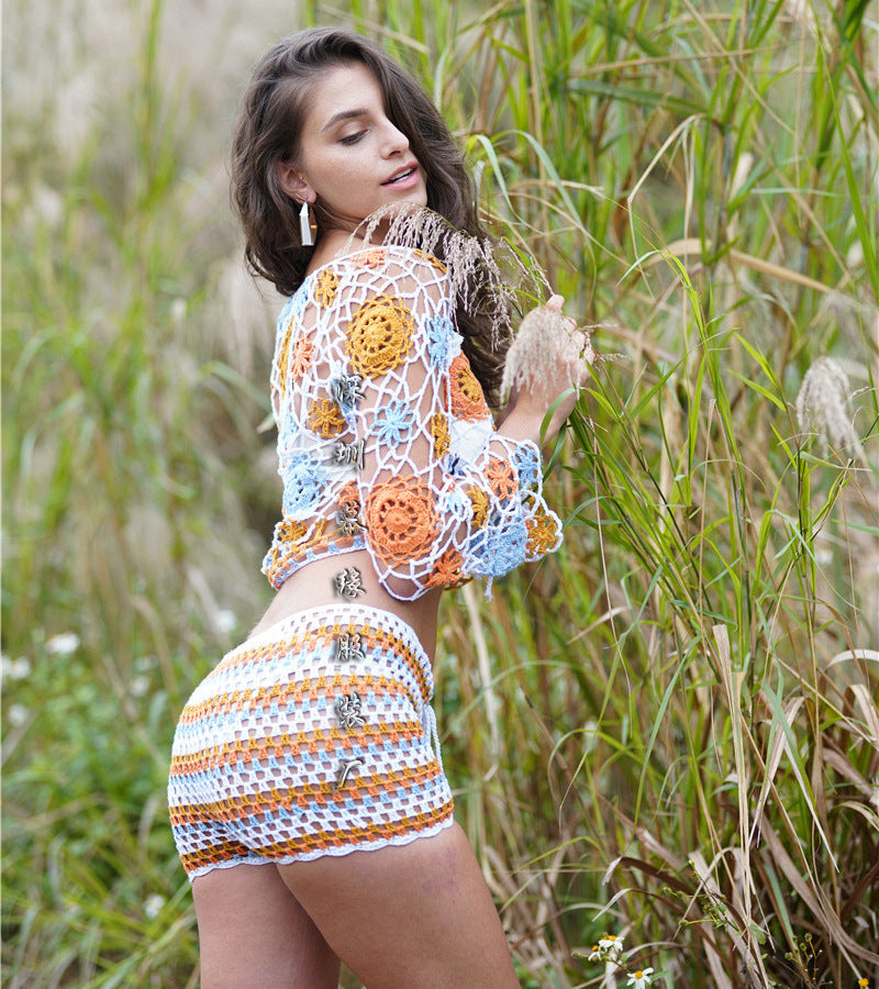 Linda - Fabric Handcrafted Knitted Striped Beach Outfit Set