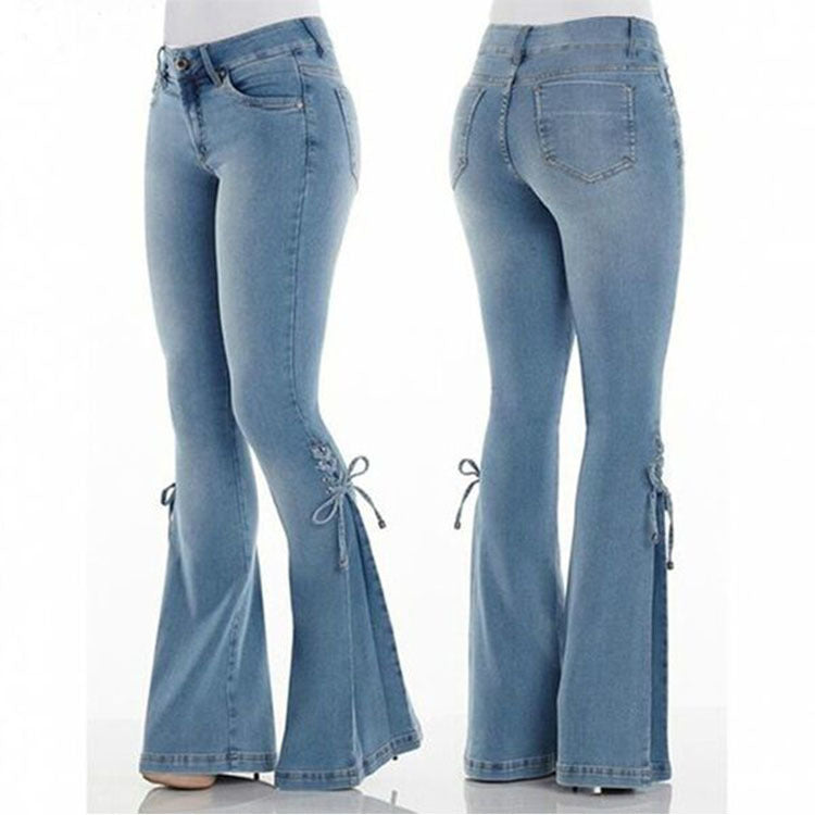 Chic | High Waist Wide-Leg Lace-Up Jeans for Women