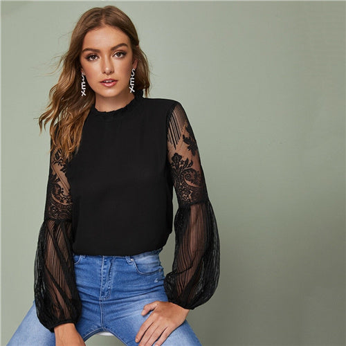 Olivia Elegant Lace Sheer Blouse