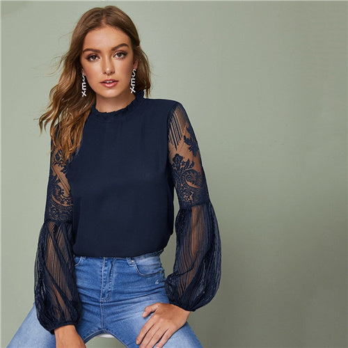 Olivia Elegant Lace Sheer Blouse