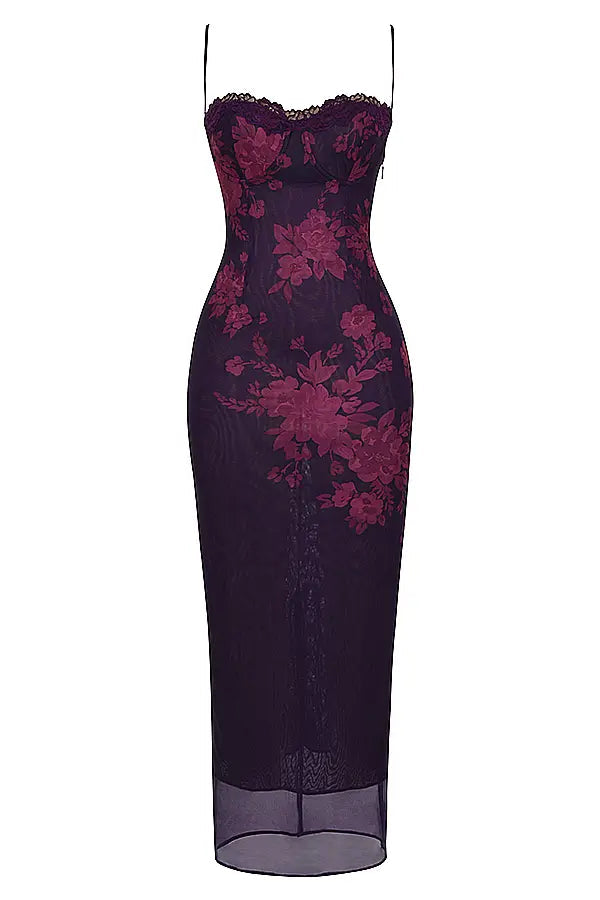 Selma – Long floral dress with delicate straps and an elegant neckline