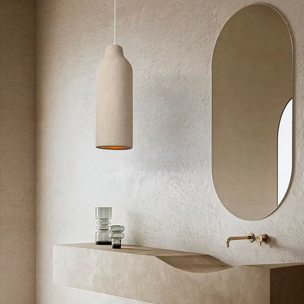 TerraGlow - Textured beige pendant light with cylindrical shade