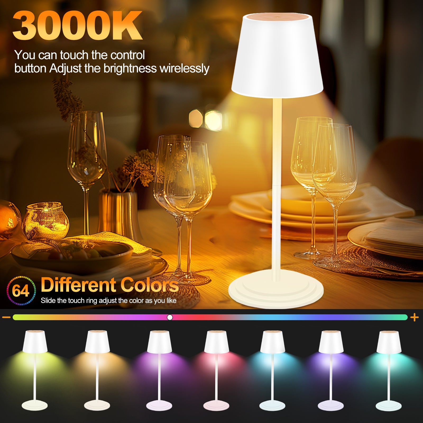 Glow Ease | Dimmable Cordless Table Lamp with Touch Control