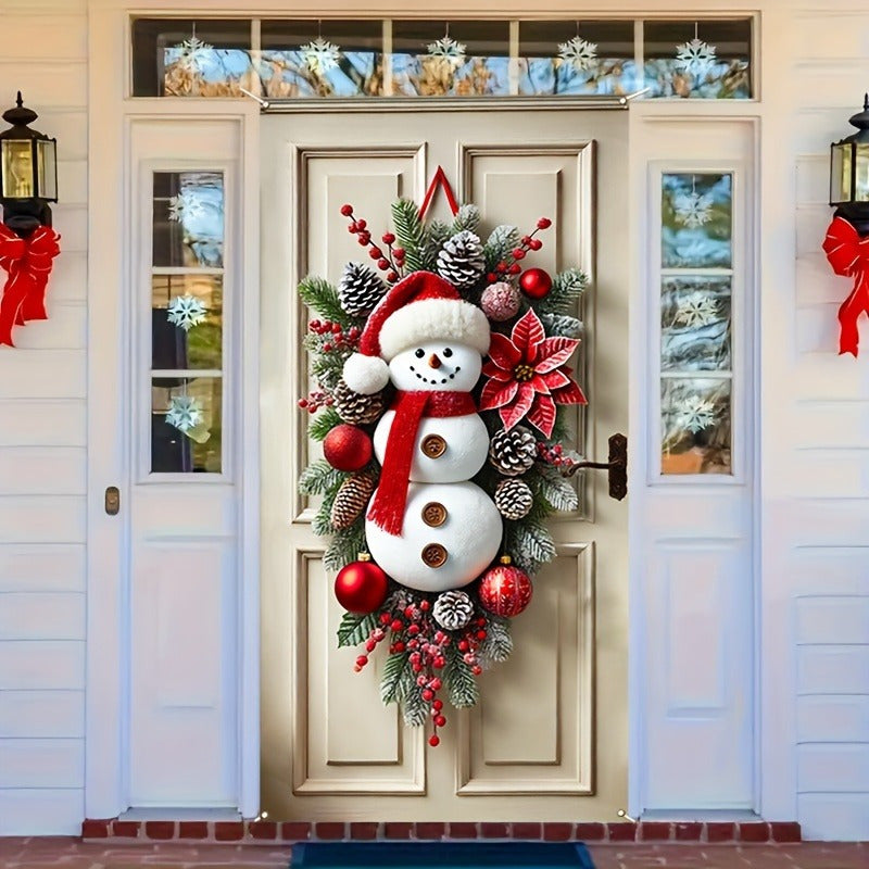 Festive Polyester Snowman Wreath – Whimsical Holiday Door Decor