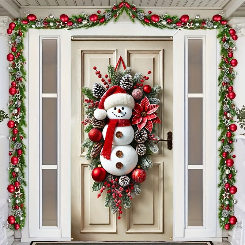 Festive Polyester Snowman Wreath – Whimsical Holiday Door Decor