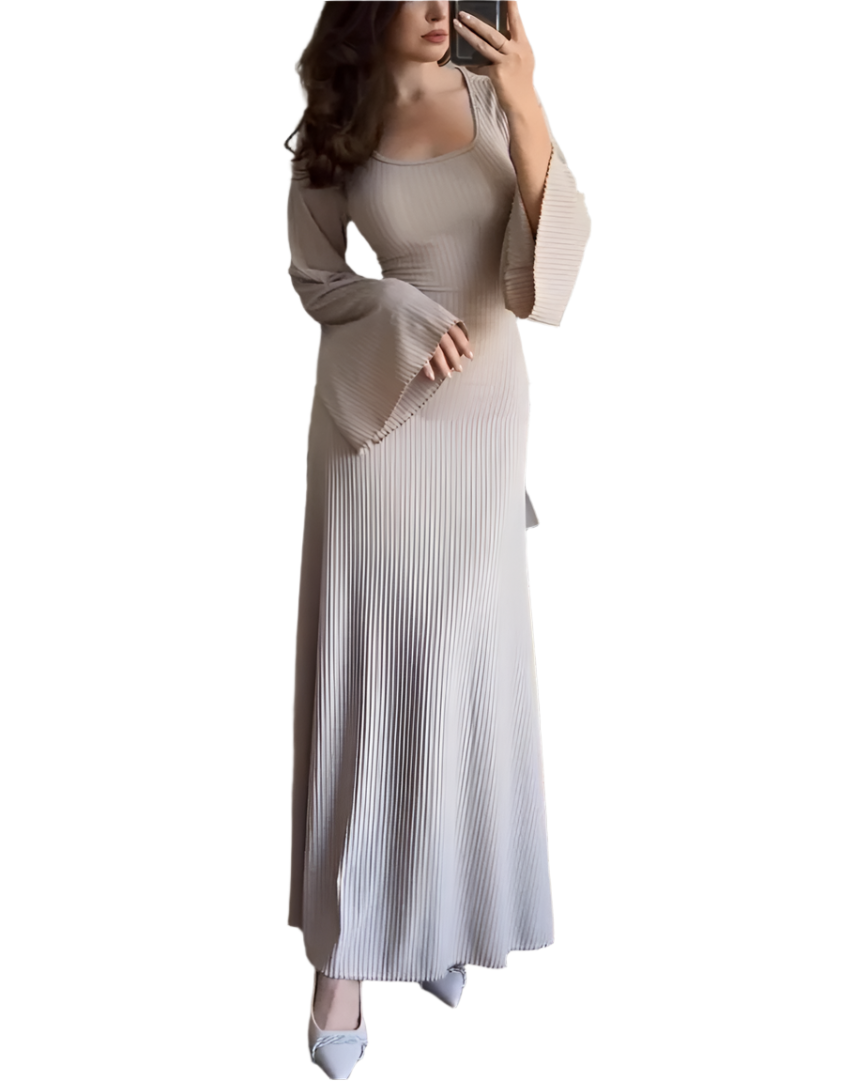 Leslie - Stretch Ribbed Maxi Dress with Bell Sleeves