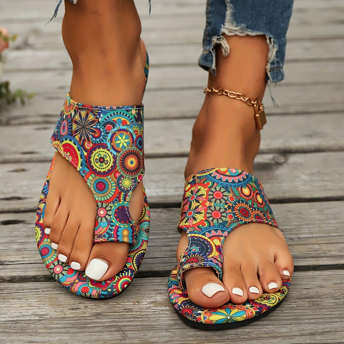 Lily colorful patterned open toe flat Sandals