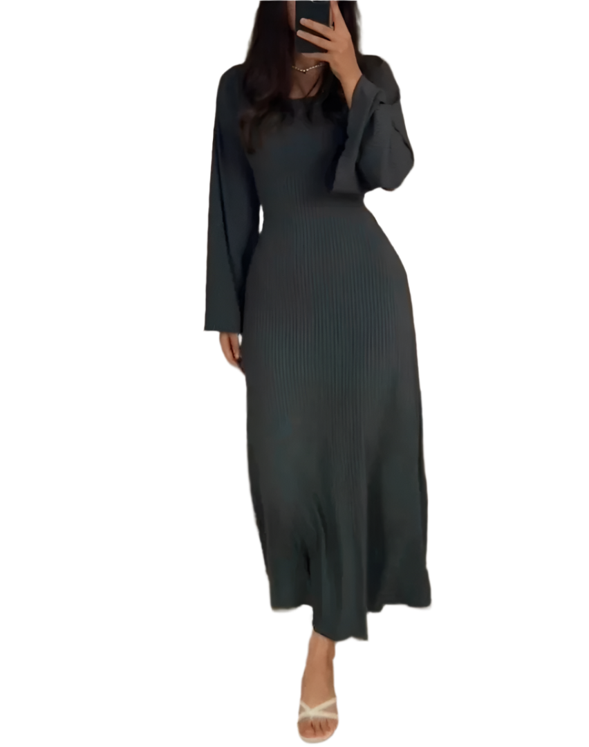 Leslie - Stretch Ribbed Maxi Dress with Bell Sleeves