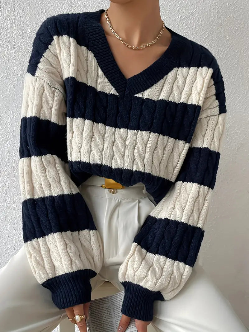 Rikke - Striped loose sweater with V-neck