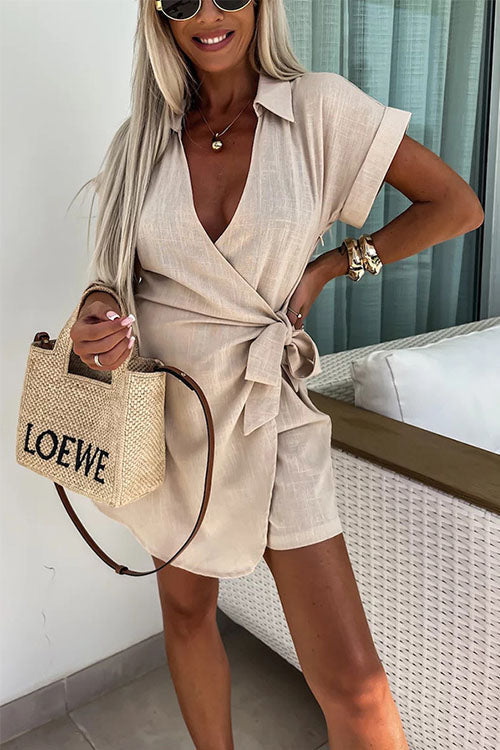 Monica - Mini dress with wrapped belt and V-neck