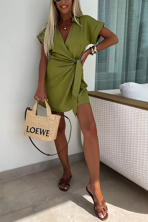 Monica - Mini dress with wrapped belt and V-neck