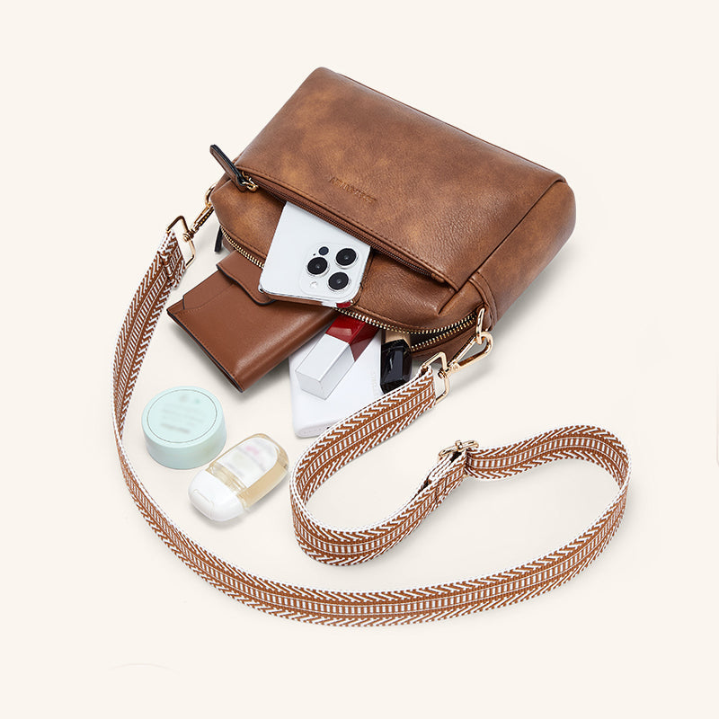 Luisa - Shoulder bag with triple zipper and striped strap