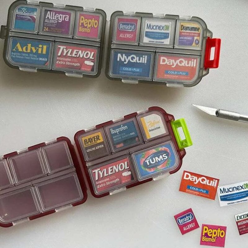 Travel Pill Box with 161 Stickers for Personalization