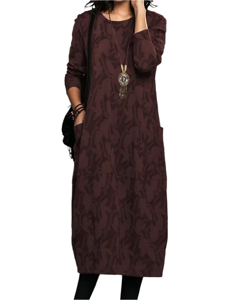Aiza - Abstract Elegance Long Sleeve Midi Dress