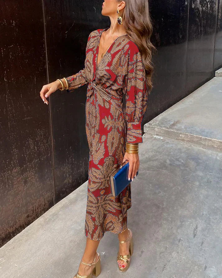 Kielle - Chic printed maxi dress with long sleeves