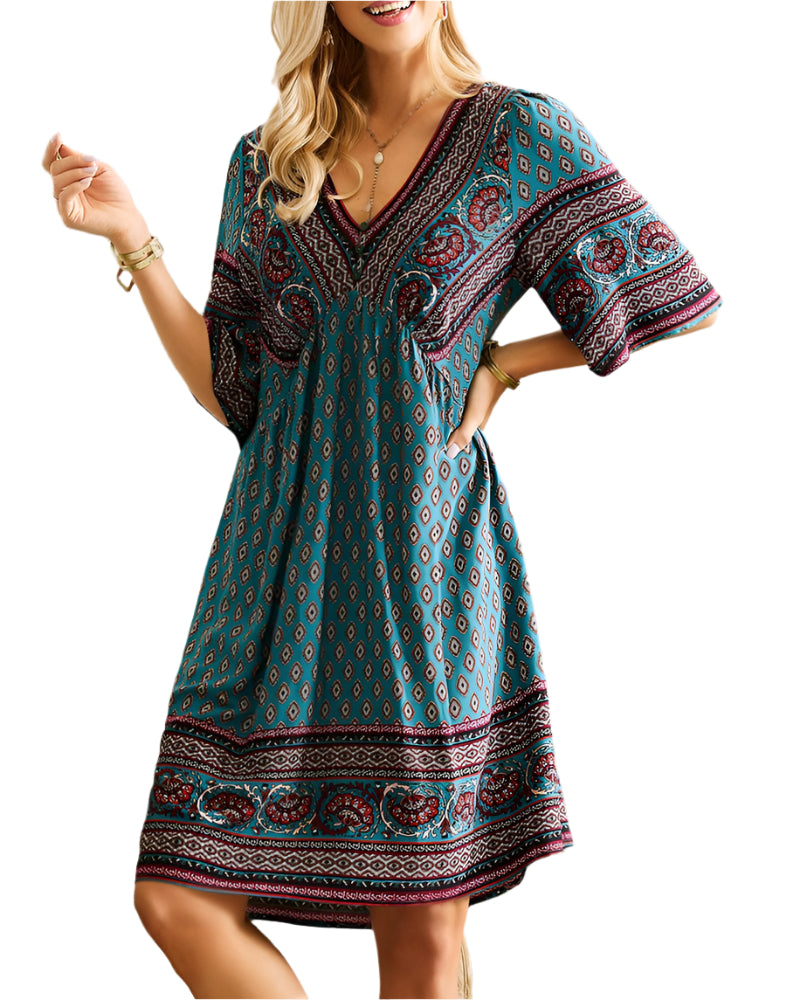 Nancie - Boho clever dress with V-neck and print