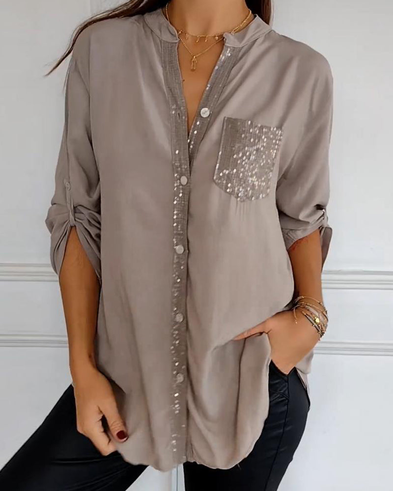 Lily Sequin Pocket Button-Up Blouse