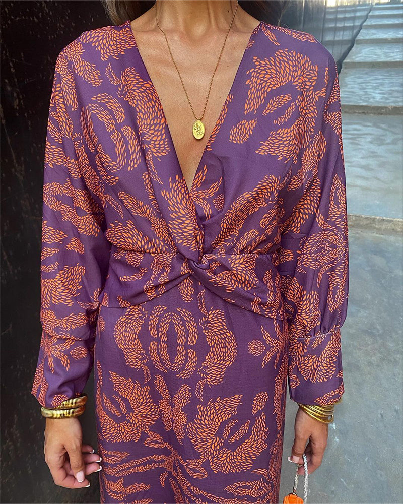 Woman - Long-sleeved midi dress with V-neck and front knot