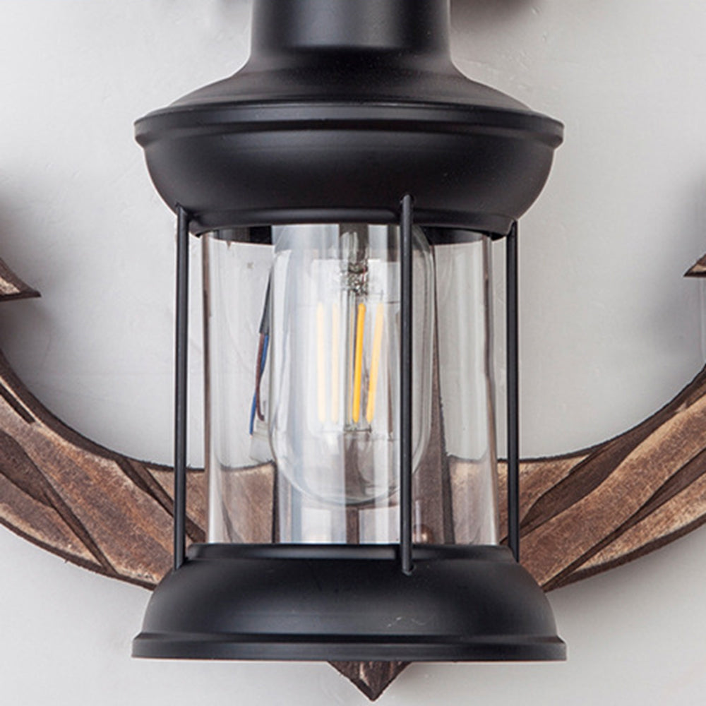 Rustic Wooden Anchor Wall Light with Lantern