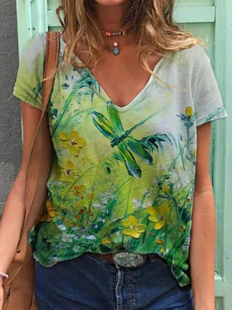 Floral Elegance V-Neck T-Shirt – Embrace the art of nature