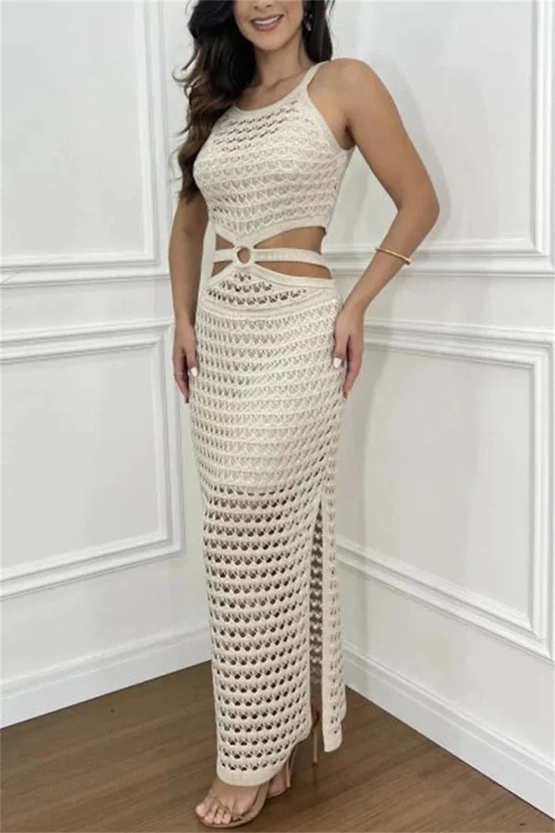 Alora - Elegant Knitted Beach Dress with Side Slit