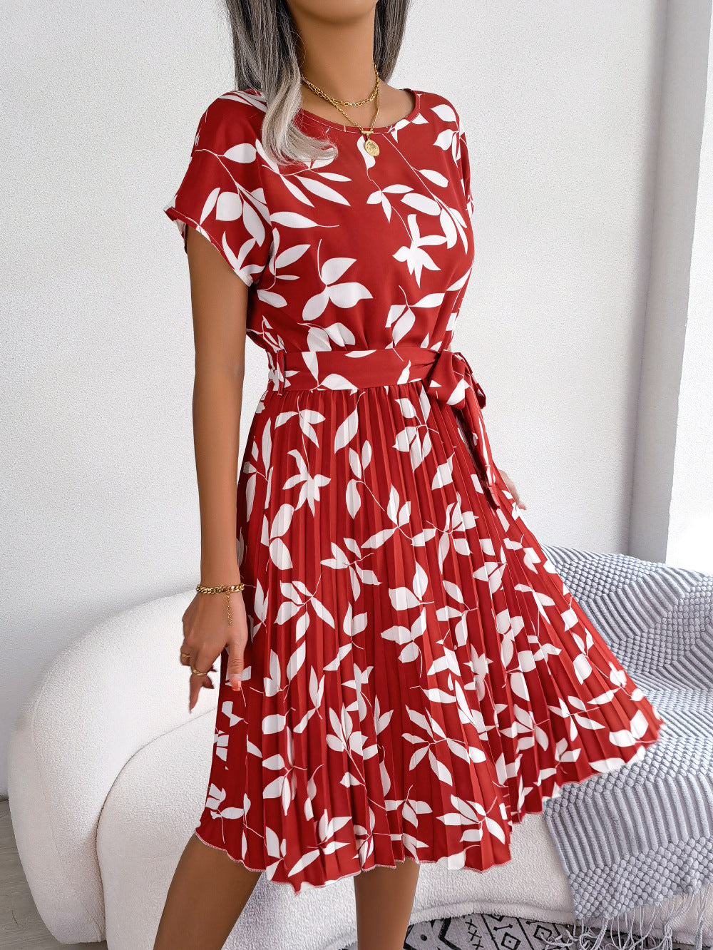 Aya - Ruffle Dress with Leaves