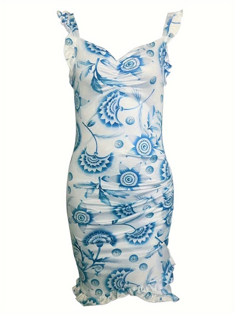 Flower Dream – Elegant Mini Dress with Ruffle Edge and Floral Pattern