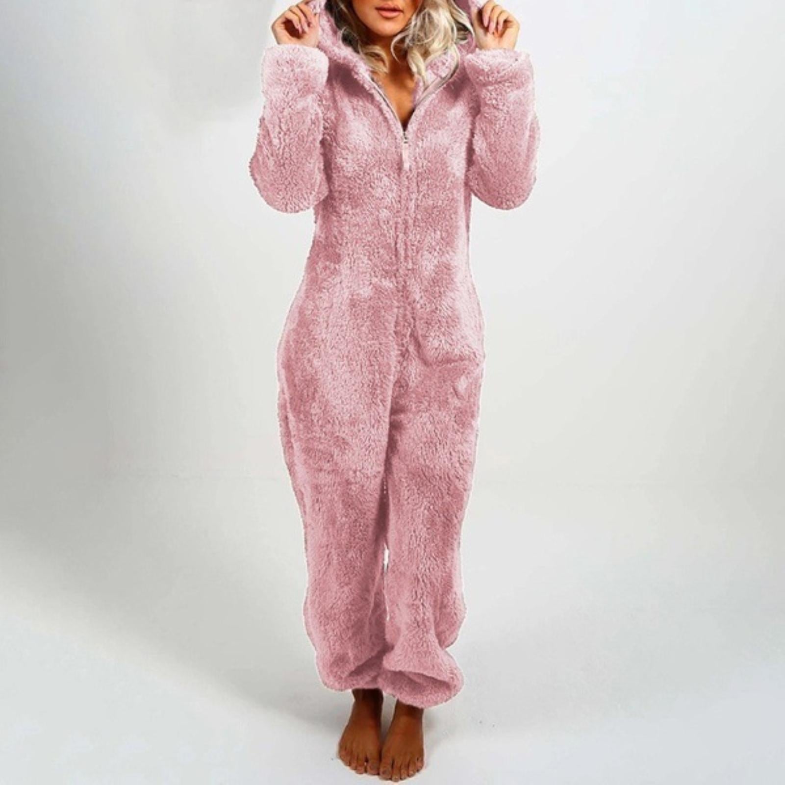 Hannah - Warm long-sleeved fleece pajamas with hood