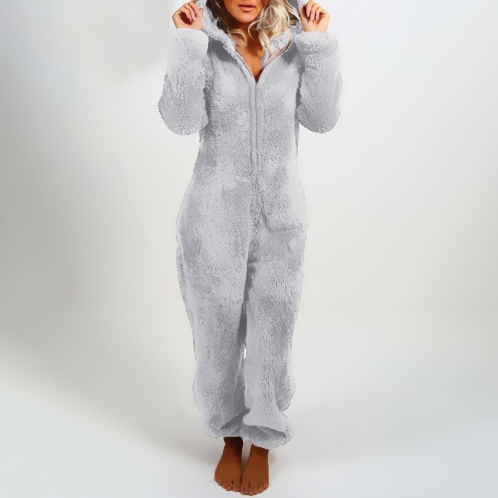 Hannah - Warm long-sleeved fleece pajamas with hood