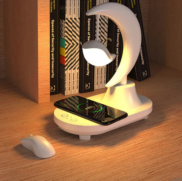 LunaTune – Wireless Moonlight Table Lamp with Bluetooth Speaker and Charging Function