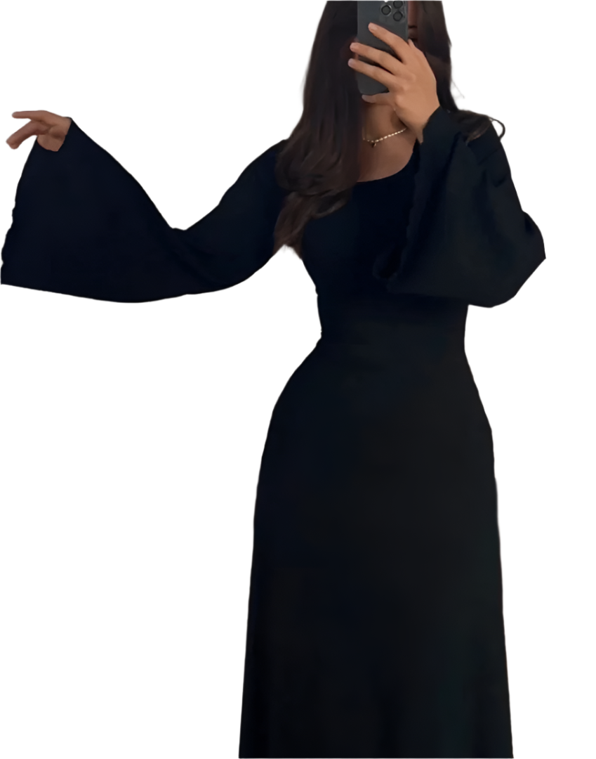 Leslie - Stretch Ribbed Maxi Dress with Bell Sleeves