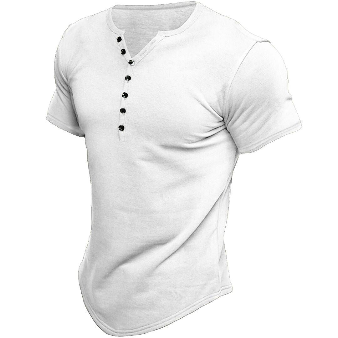 Jen's Vintage | Henley T-shirt for men with short sleeves and solid color design