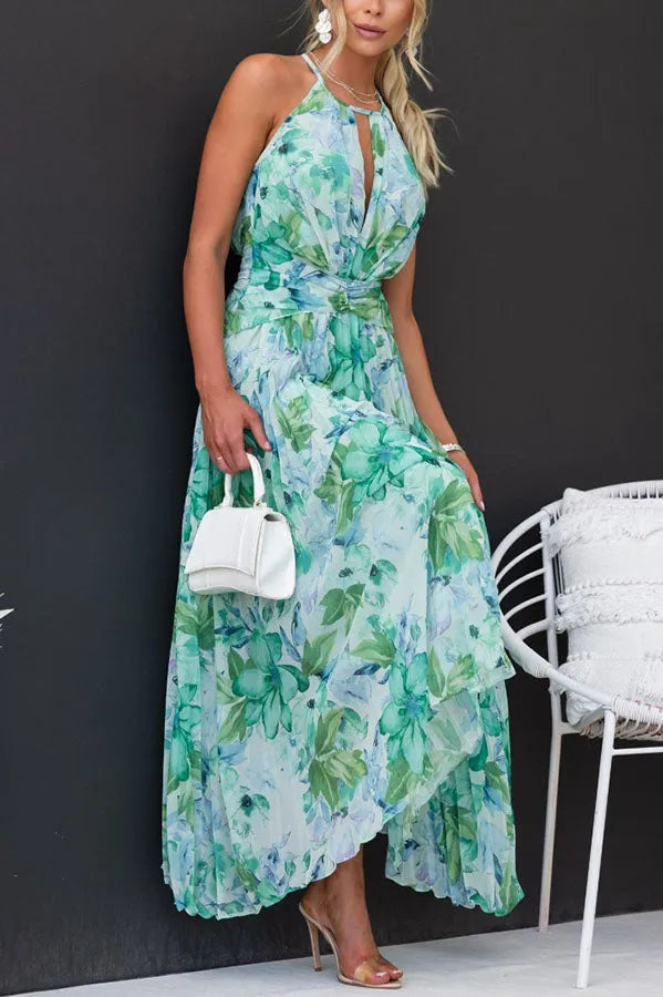 Dane - Long, casual, floral dress with an open back