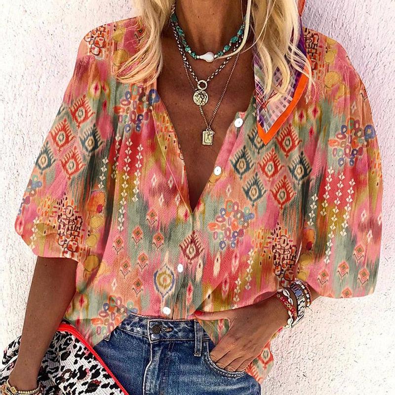 Tessa Floral Summer Top with Half-Length Sleeves – Elegant T-Shirt for Women