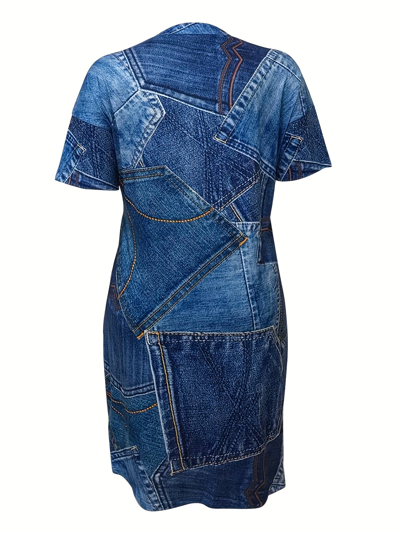 Denim Pocket Design V-Neck Dress