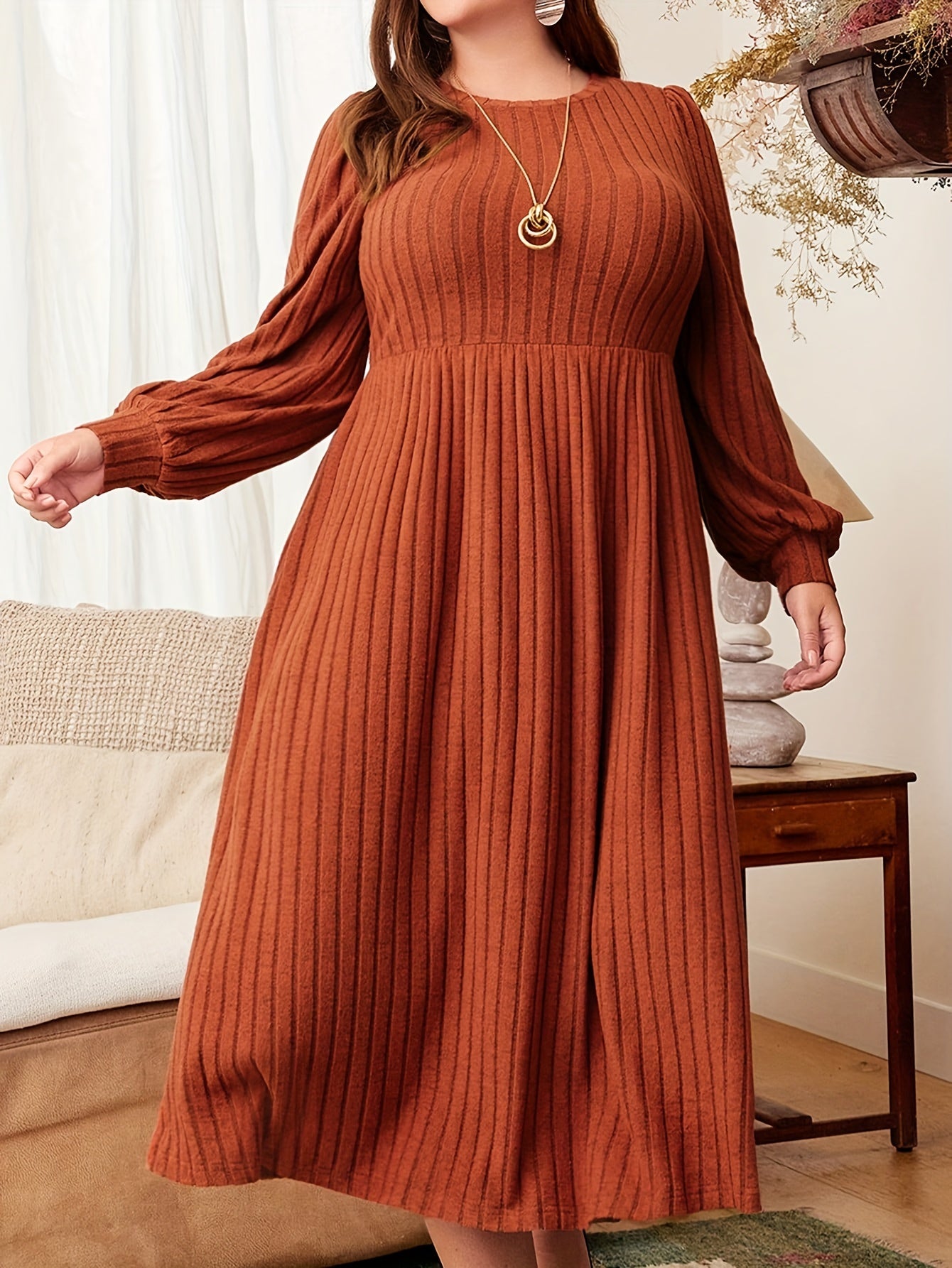 Line Pattern Long Sleeve Fashion Dress