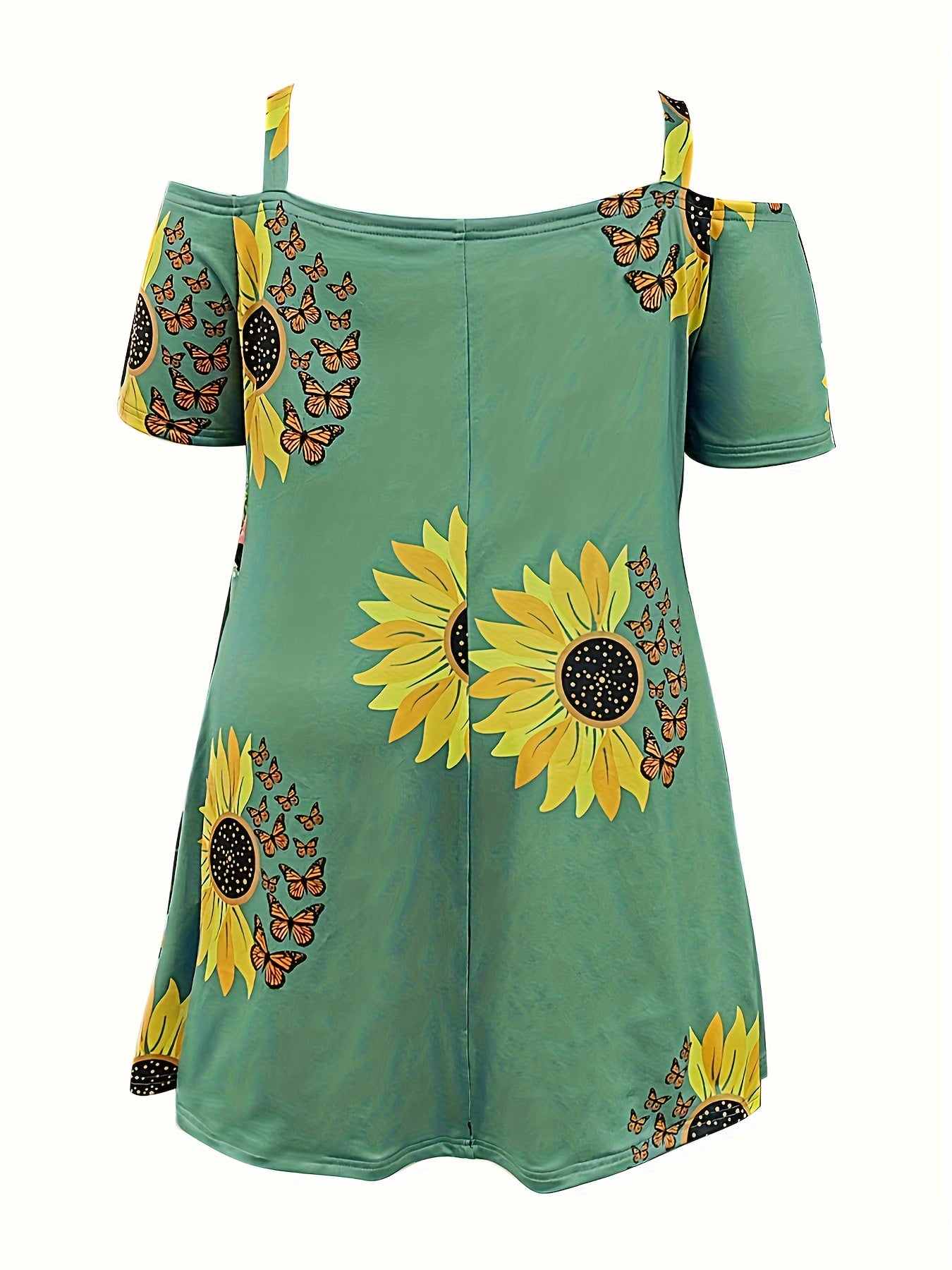 Stylish Sunflower Print Cold Shoulder Dress