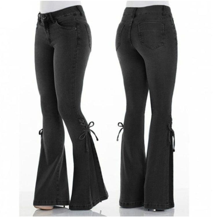 Chic | High Waist Wide-Leg Lace-Up Jeans for Women