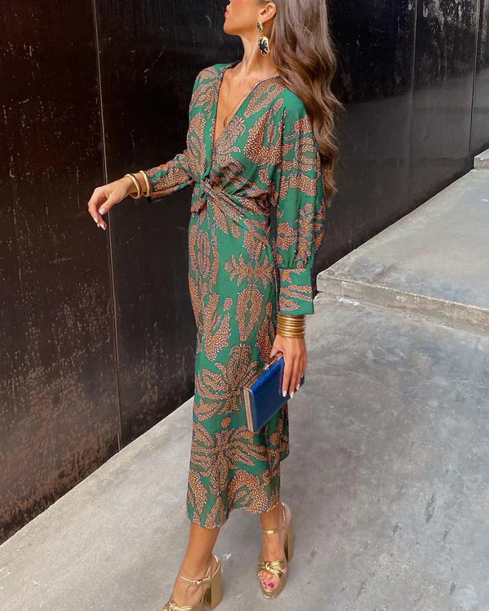 Kielle - Chic printed maxi dress with long sleeves