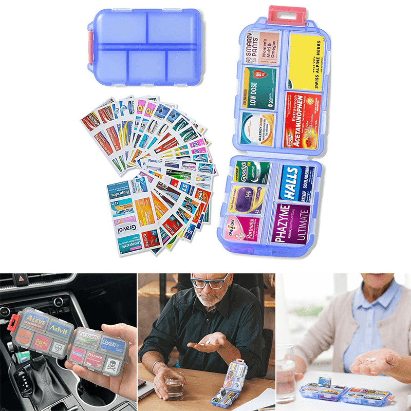 Travel Pill Box with 161 Stickers for Personalization