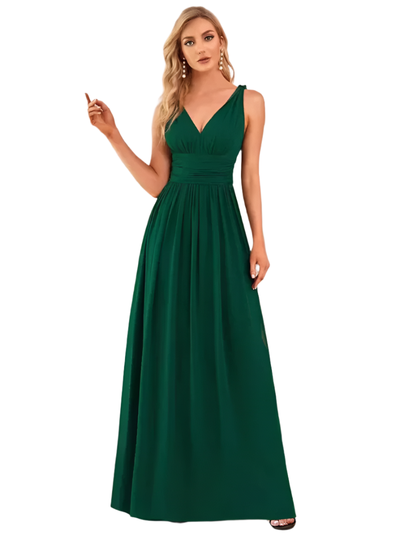 Gisele - Elegant V-Neck A-Line Long Maxi Dress