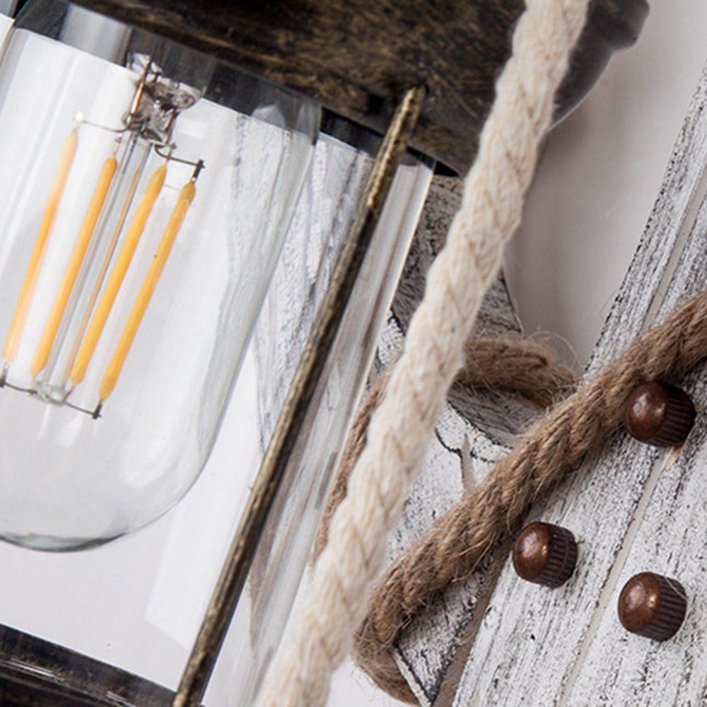 Rustic Wooden Anchor Wall Light with Lantern