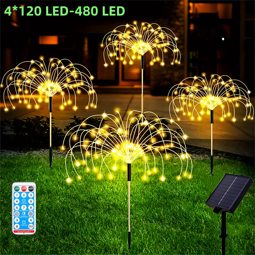 4pcs Led Solar Firework Lights, Outdoor Waterproof Solar Garden Fireworks