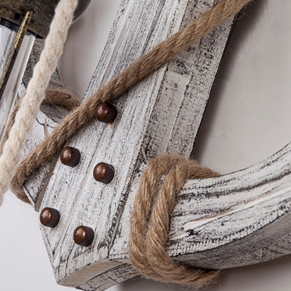 Rustic Wooden Anchor Wall Light with Lantern