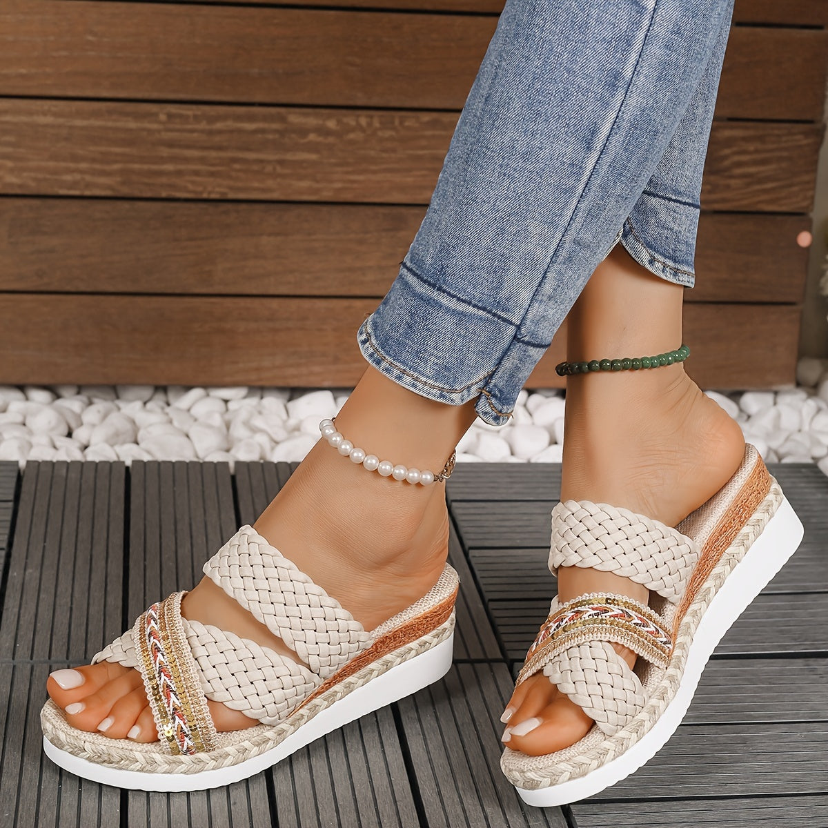 Braided elegant high wedge Sandals