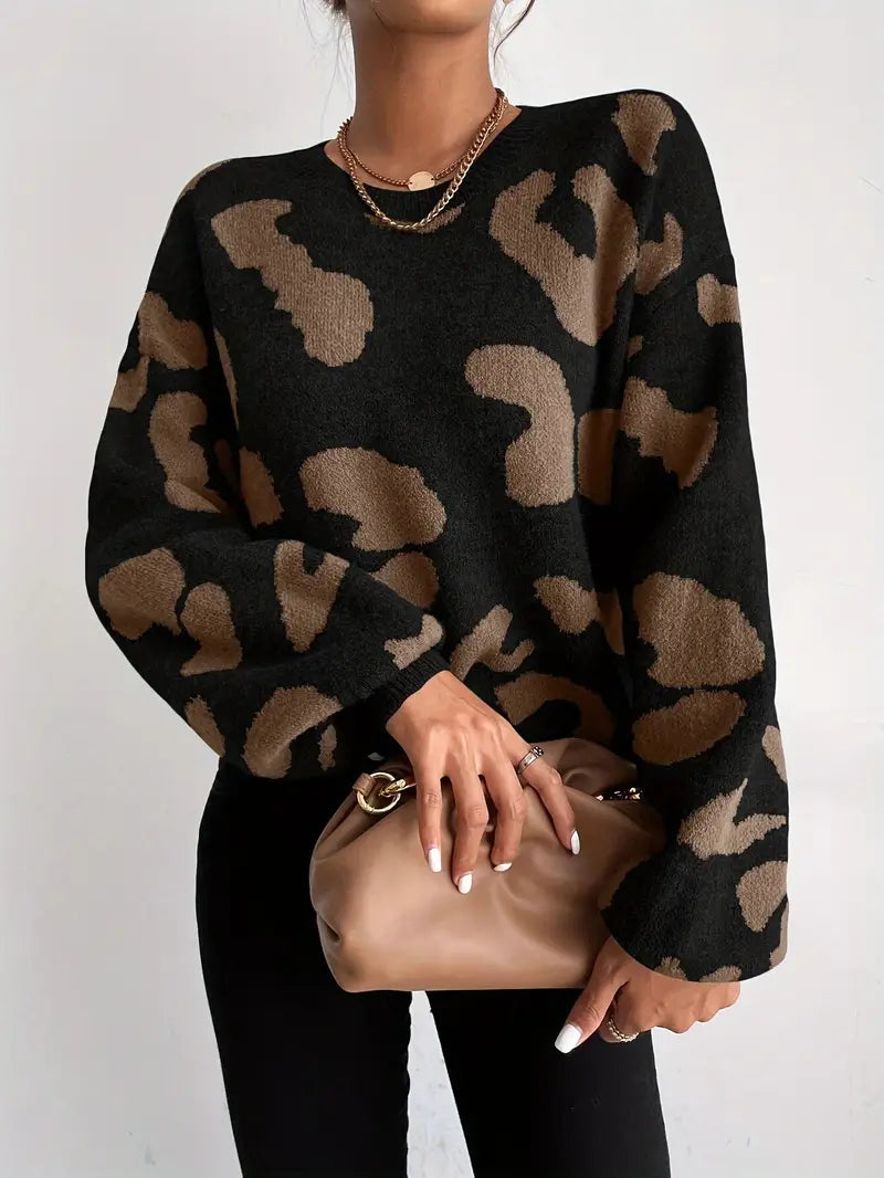 Jonas - Sweater with round neck and leopard print