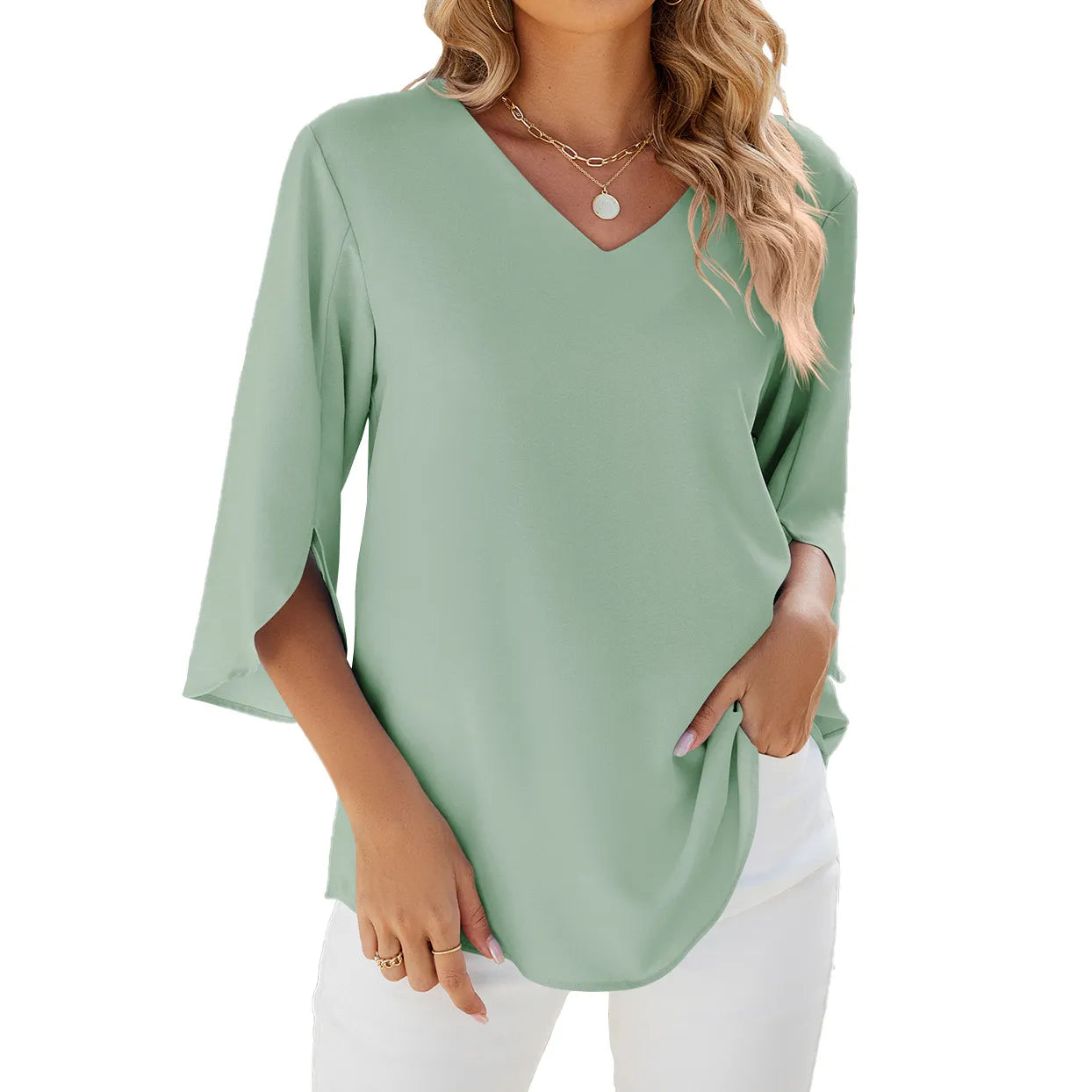 Thelma Elegant Long Sleeve V-Neck Top