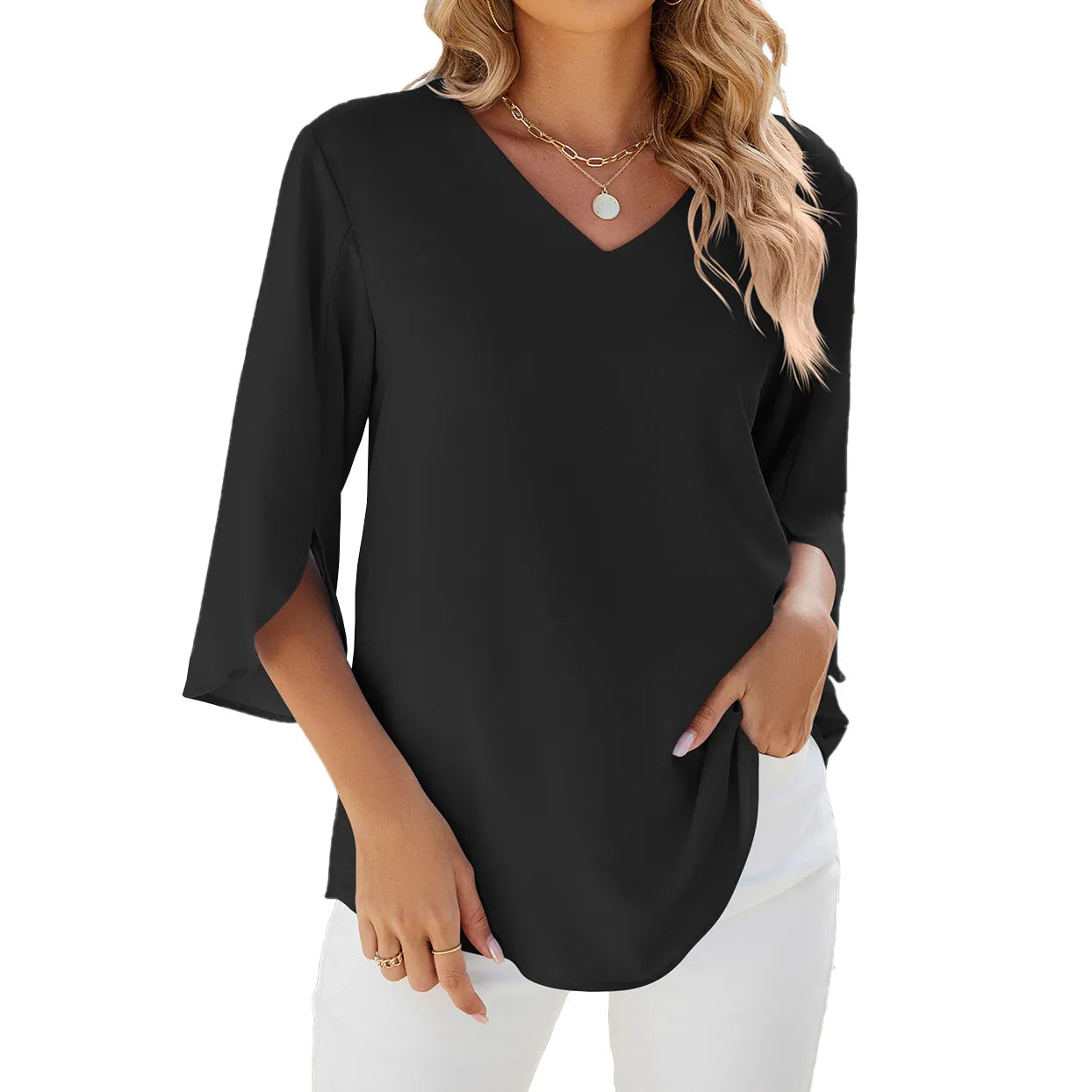 Thelma Elegant Long Sleeve V-Neck Top